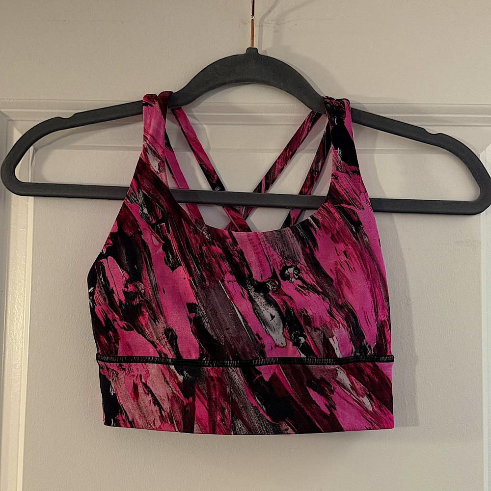 Lululemon Energy Bra Long Line Sz 2 -Med Support Pink Incentive Refresh Like New